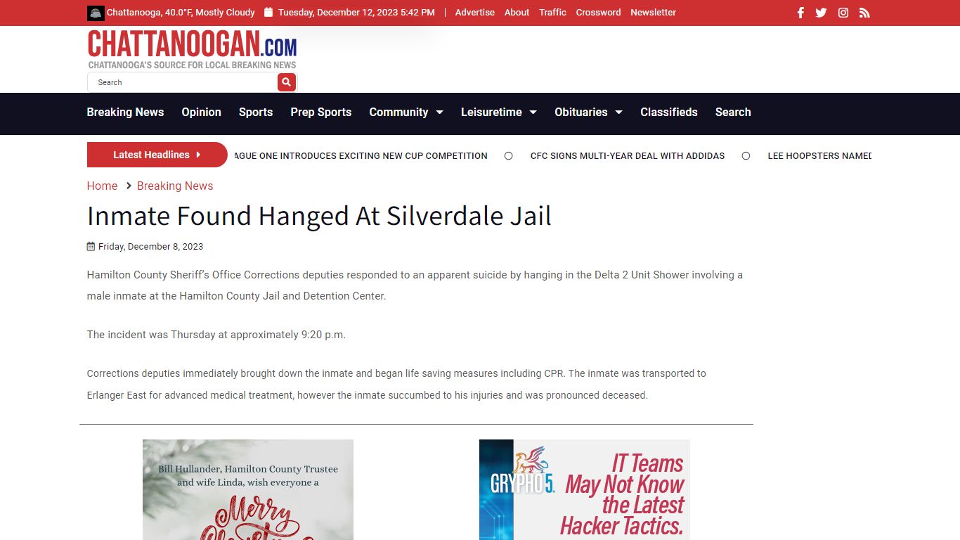 Inmate Found Hanged At Silverdale Jail - Chattanoogan.com